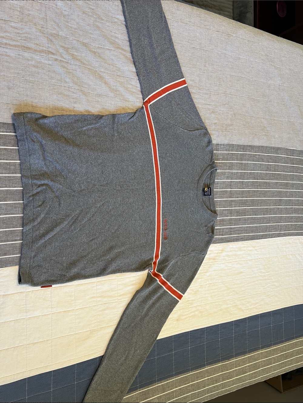 Nautica Gray Long Sleeve Shirt with Orange and White Stripes
